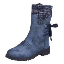 Botas Para Mujer, Botas Vaqueras Retro, Cálidas, Bajas, Tran