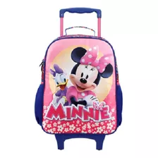 Mochila Rodinha M C/ Alça Escolar Minnie Disney 11421 Xeryus Cor Rosa Desenho Do Tecido Liso