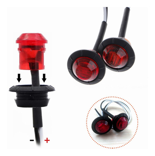 Redonda Camin Lateral Led Luz Indicadora Rojo 10pcs 12v Foto 10