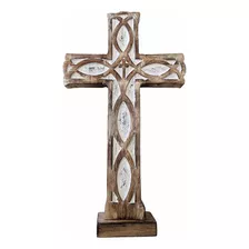 Cruz Crucifijo De Madera Artesanal Con Blanco