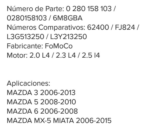 Inyector De Gasolina Mazda 3 5 6 Mx-5 Fomoco 06-15 2.0 2.3 Foto 6