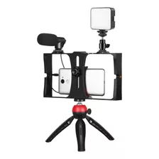 Kit Vlogger Cage P/ Smartphone Tripé Led E Microfone P2