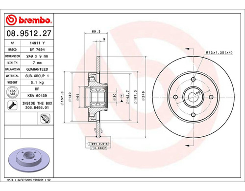 1.disco Solido Izquierdo O Derecho Trasero 307 03/10 Brembo Foto 2