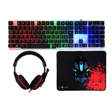 Kit De Teclado E Mouse E Conjunto De Fone De Ouvido E Mo Pad Cor Do Mouse Preto Cor Do Teclado Preto