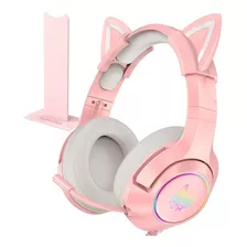 Audifonos Gamer Onikuma K9 Rosado Pink Orejas Gato Pc + Soporte Rosa