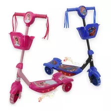 Brinquedo Patinete Princesa Scooter 3 Rodas Com Cesta E Luz Cor Rosa-chiclete Princesas