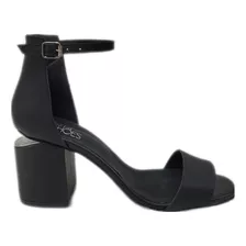 Sandalias Mujer Con Taco Alto Cuero Negro