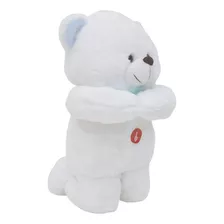 Urso De Pelúcia Branco Rezando Pai Nosso Laço Azul 28 Cm