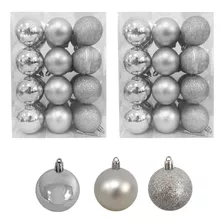 Adorno Navidad 48pz Decoracion Esferas Navideñas 3cm Color Plata Liso