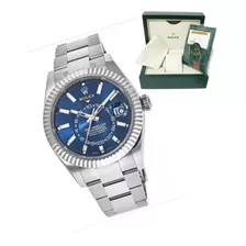 Relógio Rolex Sky Dweller Fundo Azul 24 Hrs Funcional +caixa