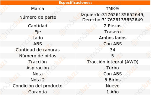 2- Mazas Traseras Con Abs Volvo S80 3.0l 6 Cil 2014/2015 Tmk Foto 2