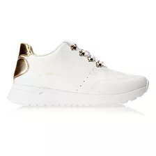 Tênis Feminino Flatform Ramarim Cor Branco/ouro-01 Desenho Do Tecido Liso Tamanho 37 Br