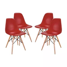 Conjunto 4 Cadeiras Eames Eiffel Pés De Madeira - Vermelho