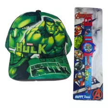 Kit 1 Relógio Hulk Verde + 1 Boné Hulk Menino Infantil 