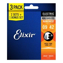 Cuerdas De Guitarra Eléctrica Elixir Nanoweb 09-42 Tri Pack