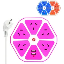 Zapatilla Toma Corriente 2 Usb Multiple Universal Alargue Color Fucsia