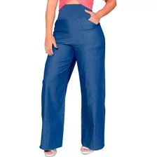 Calça Jeans Feminina Pantalona Cintura Alta Cos De Lastex
