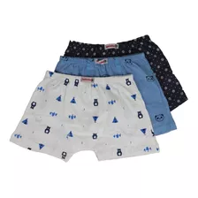 Cueca Infantil Boxer Estampada Kit Com 6 Pçs 100% Algodão 