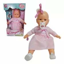 Boneca Bebezinho Newborn Reborn Vestido Rosa Claro Estrela