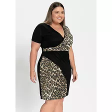 Vestido Curto Onça E Preto Plus Size