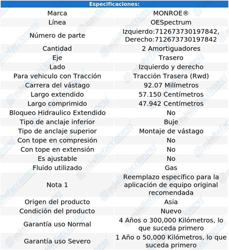 Par Amortiguadores Traseros Gas Oespectrum C240 Rwd 01-05 Foto 3