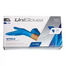 Luva Descartável Nitrílica M Azul Unigloves Cx C/100 Sem Pó 
