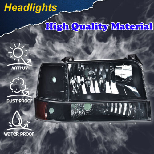 Black Headlights+bumper+corner Lamps Fit For 92-96 Ford  Oad Foto 3