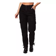 Calça Sarja Cargo Feminina Preta Sawary