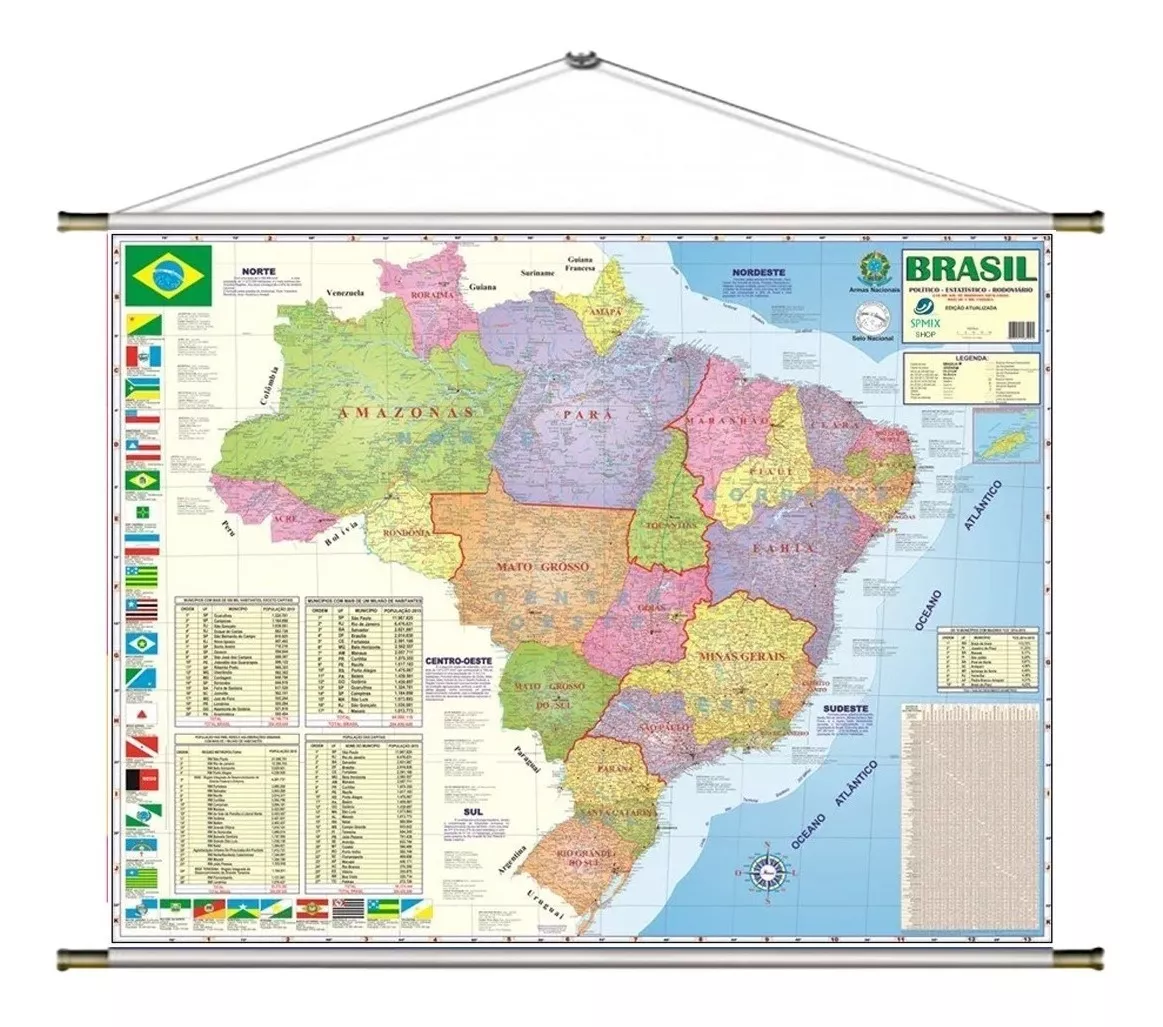 Mapa Brasil Atualizado Banner Em Lona Com Impressão Digital