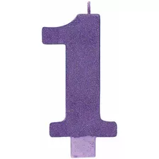 Numeral #1 Vela Grande Con Purpurina, Color Morado