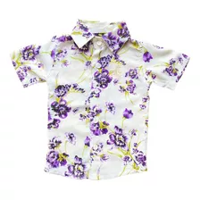 Camisa Infantil Menino Social Floral Linho Manga Curta 