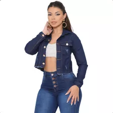 Jaqueta Jeans Feminina Curta Jaquetinha Com Lycra Desfiada