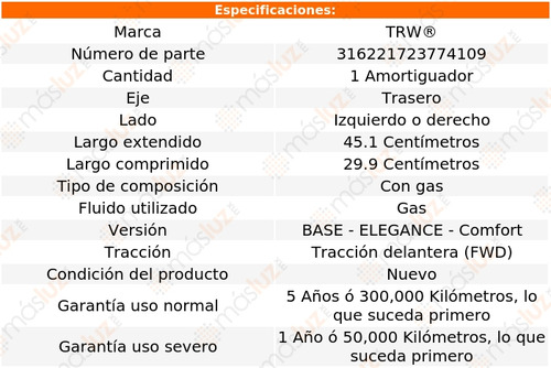 1- Amortiguador Gas Trasero Izq/der Vectra Fwd 03/08 Trw Foto 2