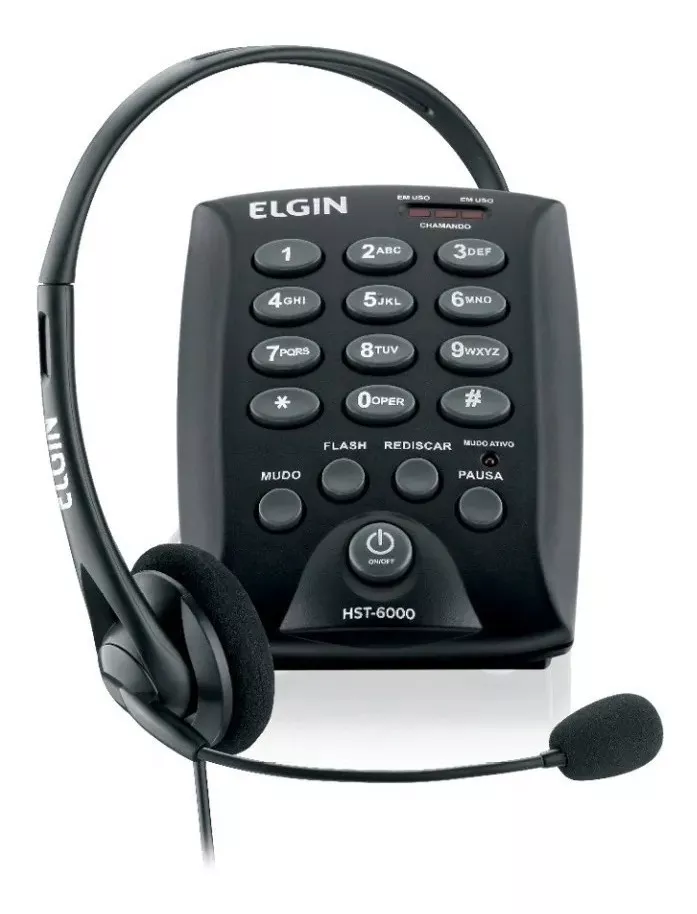 Telefone Headset Preto Base Discagem Fixo Hst6000 Elgin