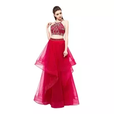 Vestido Graduació Crop Top Falda Rojo Azul Ep 300