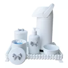 Kit Higiene Bebê Porcelana Pote Algodão Térmica K023 Laço