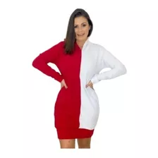 Blusa Moletom Liso Bicolor Longo Com Capuz Roupas Femininas