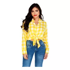 Blusa Cuadros Con Cuello Amarillo Dama Mundo Terra