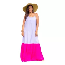 Vestido Longo Com Alça Regulável Bicolor Verão