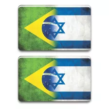 02 Adesivos Resinado 3d Bandeira Brasil Israel Moto Carro 