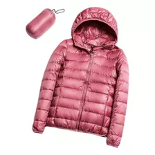 Jaqueta Puffer Com Capuz Leve De Penas Feminina