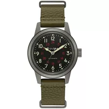 Relógio Automático Masculino Bulova Classic 98a255, Cor De Malha, Verde Militar, Cor Do Bisel, Cor De Fundo Prateada, Cor De Fundo: Preto