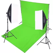 Kit Soporte Pantalla Verde Chroma Key 3x5m + 2 Softbox 50x70