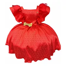 Vestido Navideño Con Lazo Rojo Y Dorado Glamour