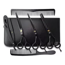 Kit 3 Tesouras Profissionais Cabelo Fio Laser Fio Navalha Desfiadeira Borrifador Cabeleireiro Barbeiro Cor Black