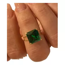 Anel De Ouro .galeria Com Pedra Verde Quadrada 10x10mm 