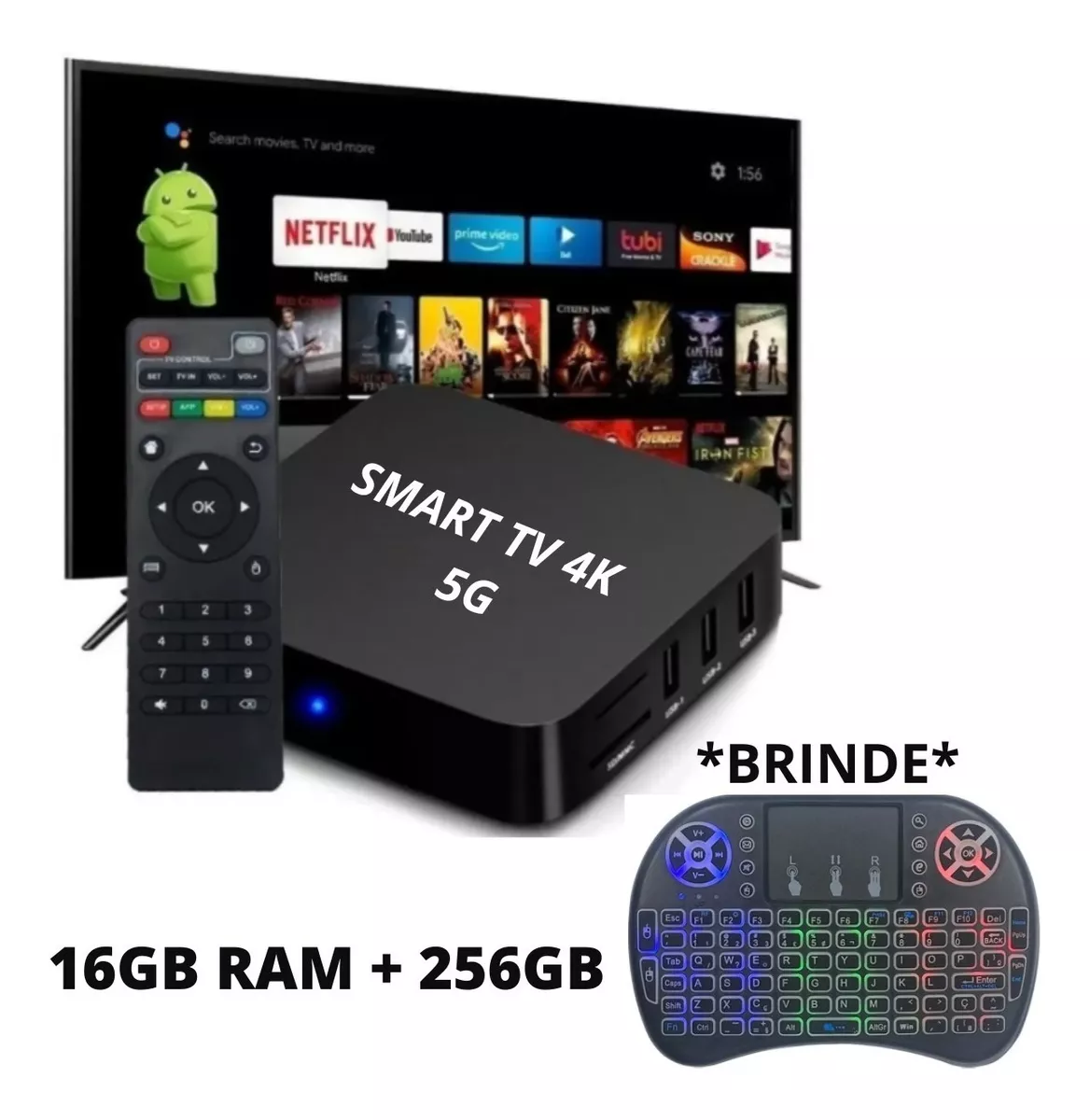 Conversor Smart Tv Box 8gb+128gb Pro 4k- Android 10 + Brinde