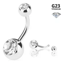 Piercing Umbigo Aço Cirúrgico 316 Com 2 Zircônias Cristal