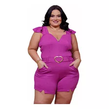 Macaquinho Plus Size Grande Com Cinto Festa Confortável 