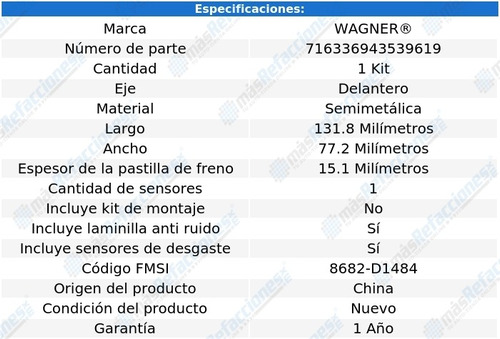 Balatas Semimetalicas Delanteras Peugeot 607 2002-2008 Foto 2